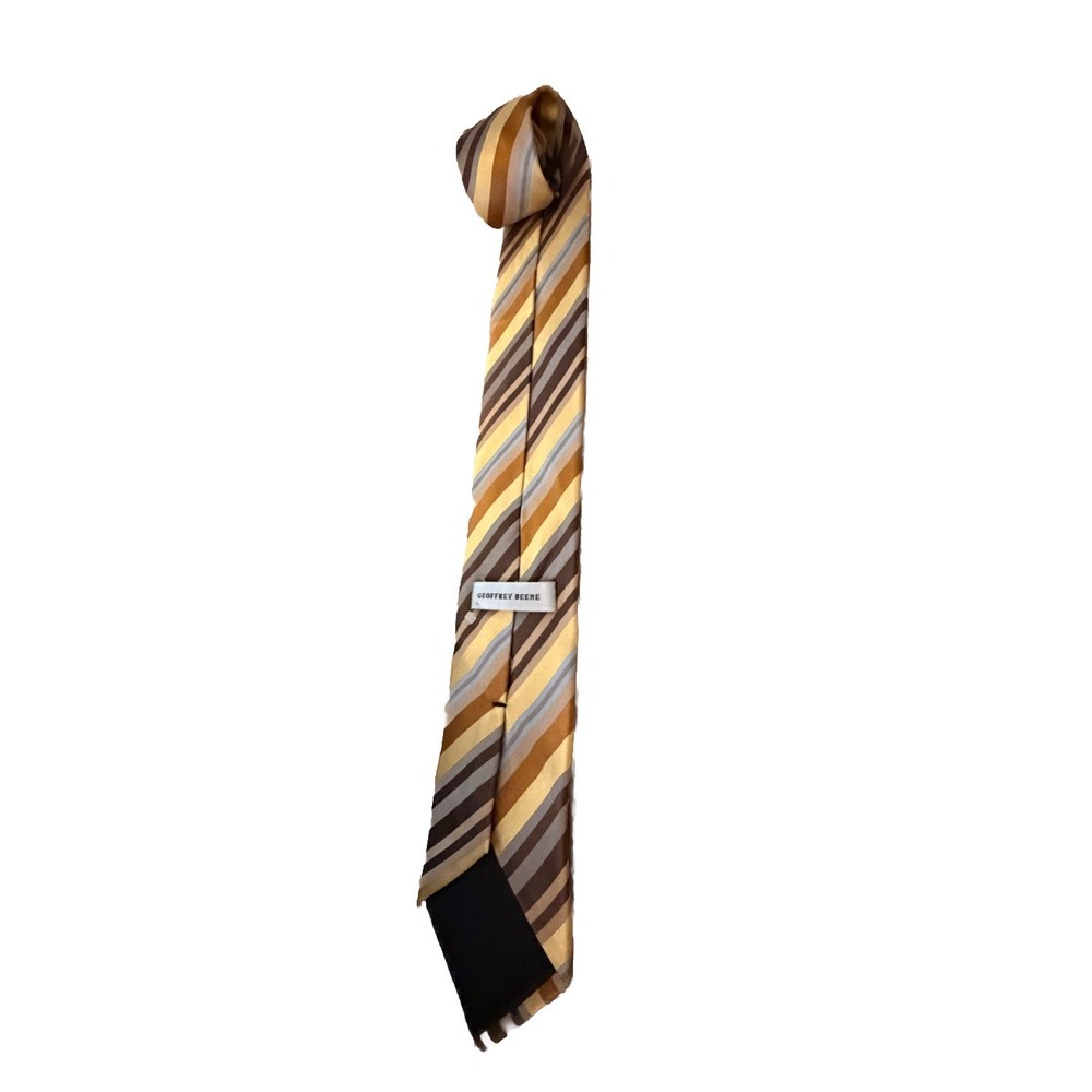Geoffrey Beene 100% Silk Tie Metallic Gold Stripes 61x3.25" Academia Necktie - Picture 10 of 12
